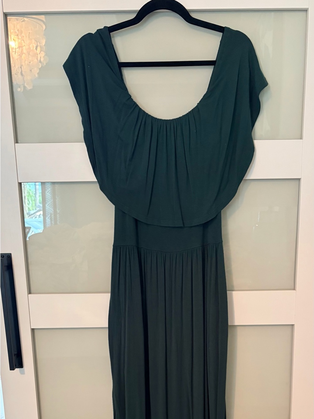 Women's Dark Green Maxi Dress Off-Shoulder Style